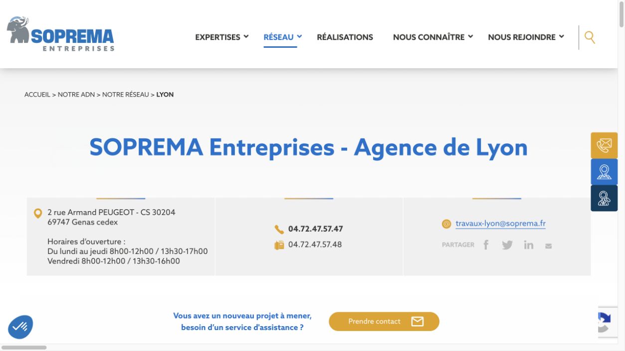 Capture du site de SOPREMA Entreprises – agence de Lyon