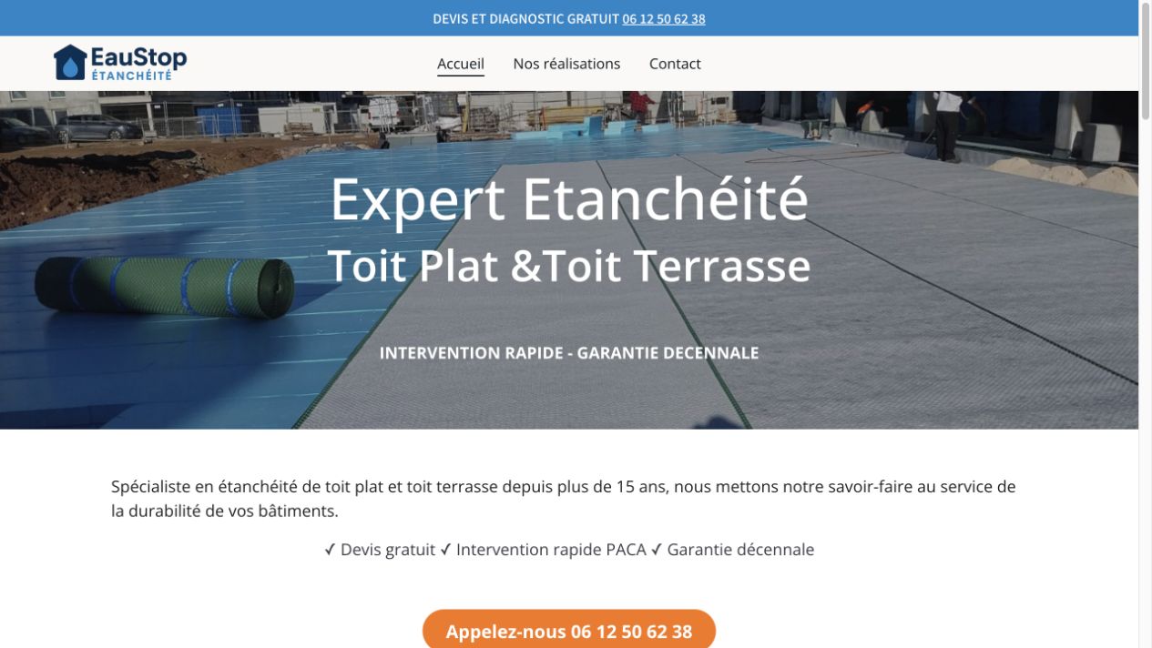Capture du site de EauStop Étanchéité